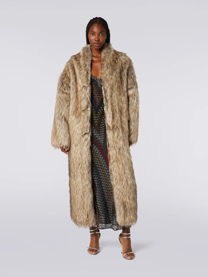 Women Long Faux Fur Coat Multicoloured Missoni Coats and Jackets Women Long Faux Fur Coat Multicoloured Missoni Coats and Jackets