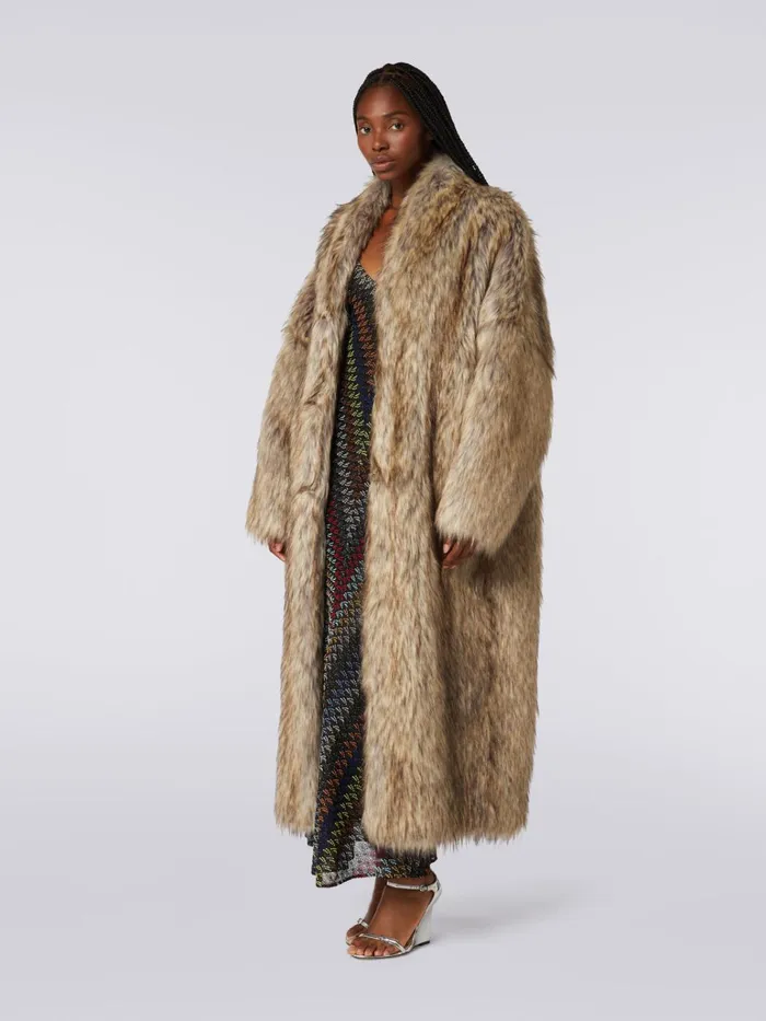 Women Long Faux Fur Coat Multicoloured Missoni Coats and Jackets Women Long Faux Fur Coat Multicoloured Missoni Coats and Jackets