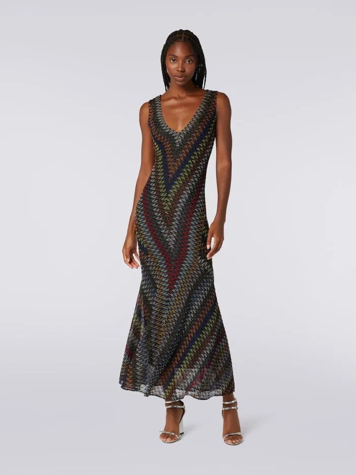 Women Long Lam Viscose VNeck Dress Multicoloured Missoni Dresses Women Long Lam Viscose VNeck Dress Multicoloured Missoni Dresses