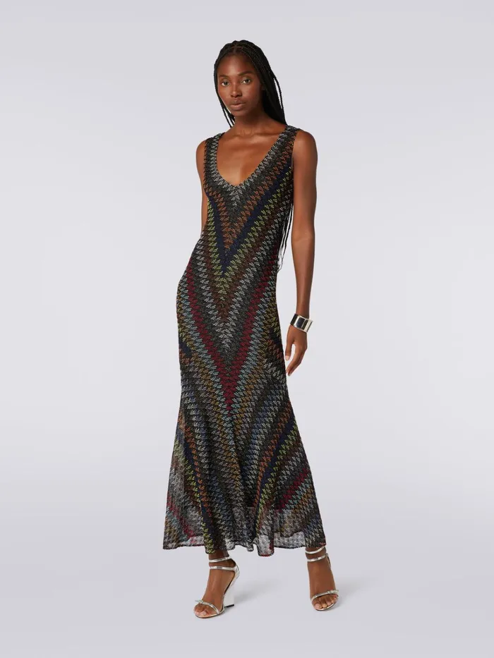 Women Long Lam Viscose VNeck Dress Multicoloured Missoni Dresses Women Long Lam Viscose VNeck Dress Multicoloured Missoni Dresses