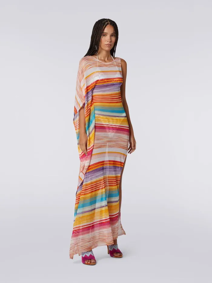 Women Long OneShoulder Viscose Cover Up Multicoloured Missoni Beachwear