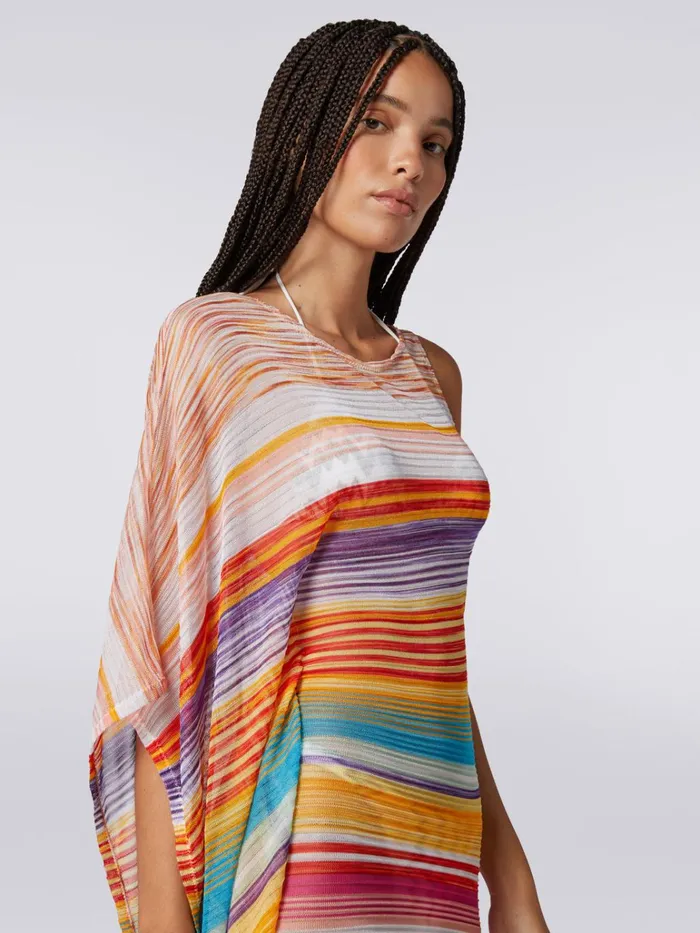 Women Long OneShoulder Viscose Cover Up Multicoloured Missoni Beachwear