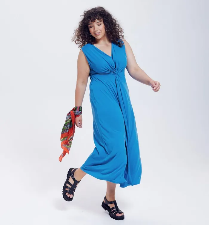 Women Long Plain Jersey Dress 8211 Cobalt Promod Dresses