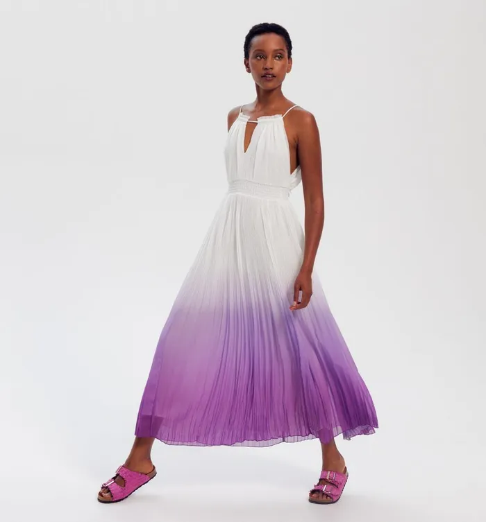 Women Long Pleated Dress 8211 Multicolour Print Promod Dresses