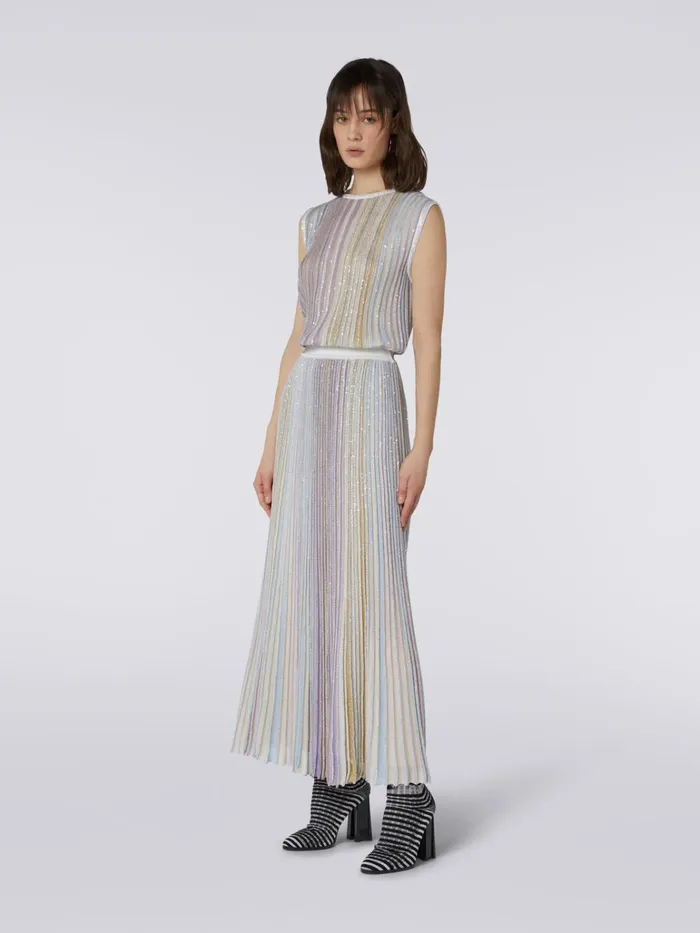 Women Long Pleated Viscose Blend Skirt With Sequins Multicoloured Missoni Skirts