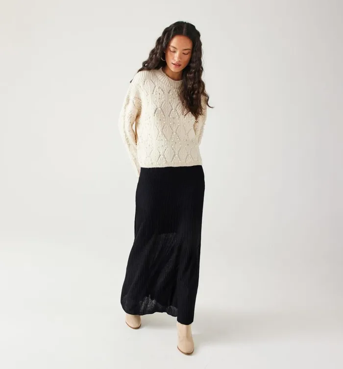 Women Long Ribbed Skirt 8211 Black Promod Skirts