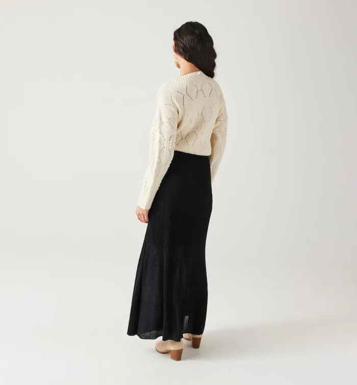Women Long Ribbed Skirt 8211 Black Promod Skirts