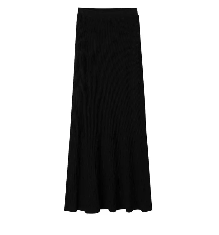 Women Long Ribbed Skirt 8211 Black Promod Skirts