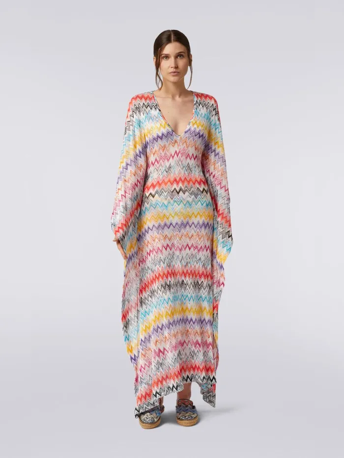 Women Long Zigzag Viscose Kaftan Cover Up Multicoloured Missoni Beachwear