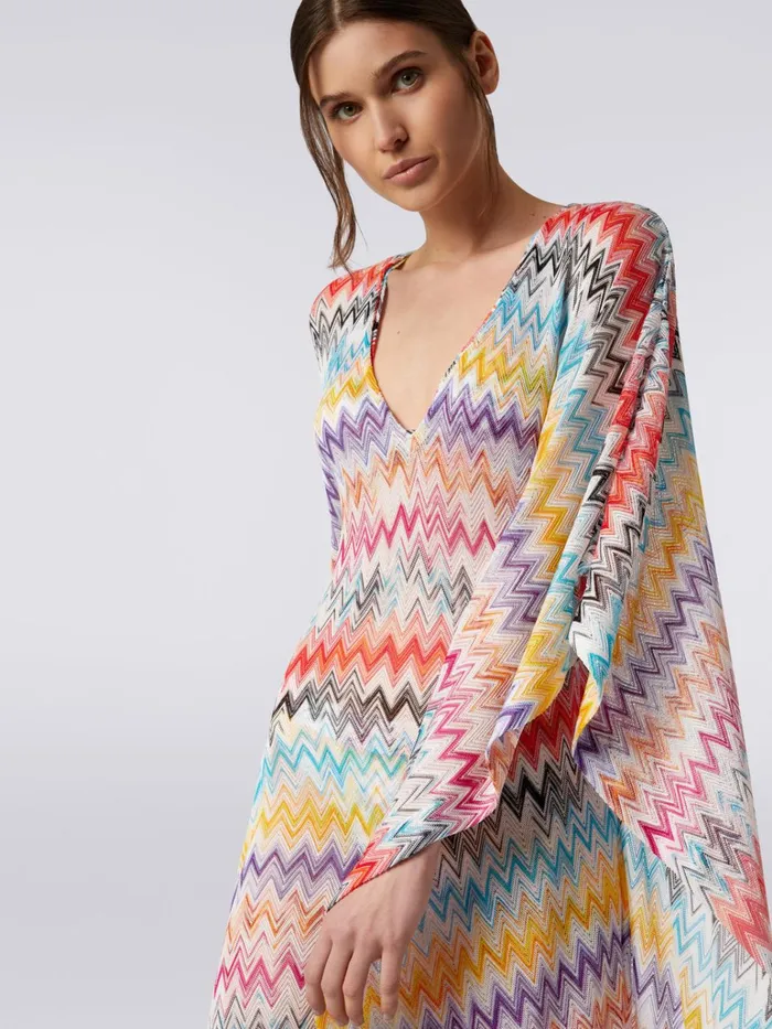 Women Long Zigzag Viscose Kaftan Cover Up Multicoloured Missoni Beachwear