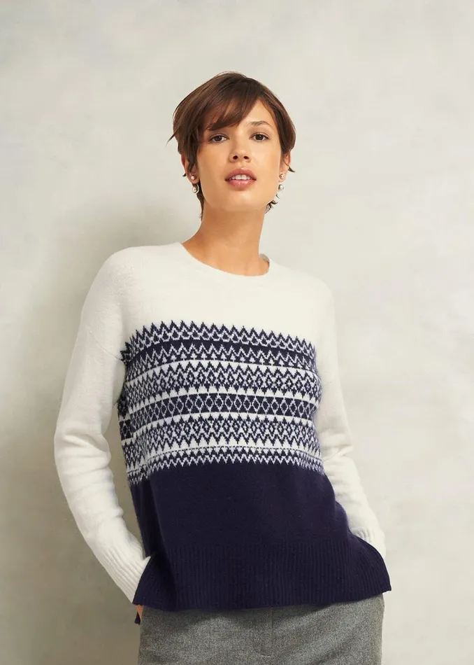 Women Lorrie Fairisle Jumper With Alpaca Ivory Navy Hobbs Jumpers and Cardigans