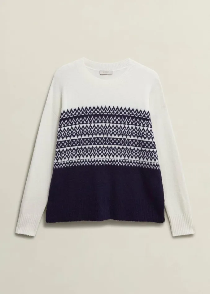 Women Lorrie Fairisle Jumper With Alpaca Ivory Navy Hobbs Jumpers and Cardigans