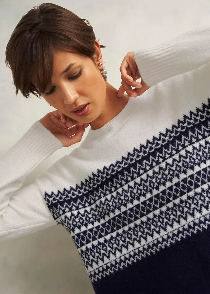 Women Lorrie Fairisle Jumper With Alpaca Ivory Navy Hobbs Jumpers and Cardigans