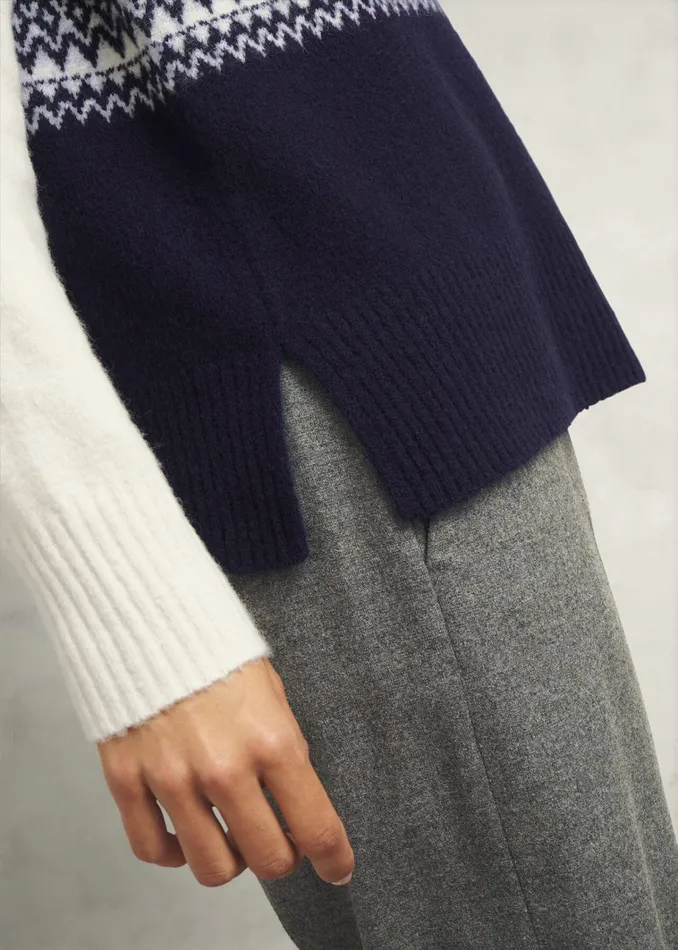 Women Lorrie Fairisle Jumper With Alpaca Ivory Navy Hobbs Jumpers and Cardigans