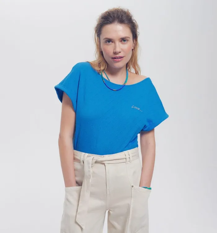 Women Love039 Embroidered Top 8211 Cobalt Promod Tops
