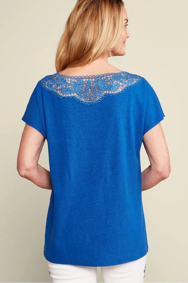 Women Luella Linen Blend Lace Tee Sapphire Soft Surroundings Tops
