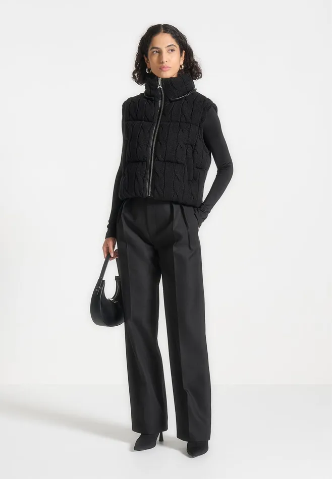 Women Manire De Voir 2In1 Cable Knit Puffer JacketGilet Black