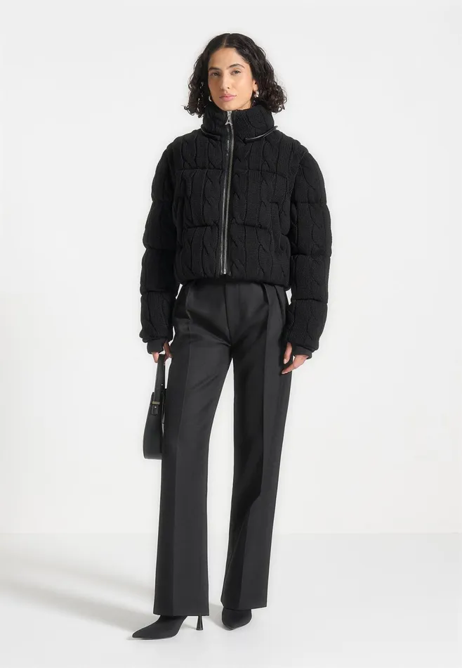 Women Manire De Voir 2In1 Cable Knit Puffer JacketGilet Black