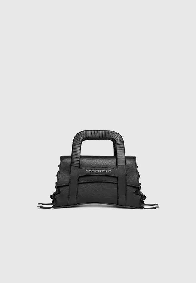 Women Manire De Voir Caged Leather Lace Up Bag Black