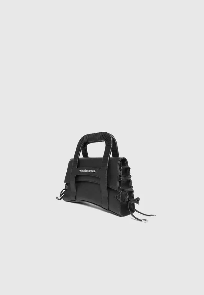 Women Manire De Voir Caged Leather Lace Up Bag Black