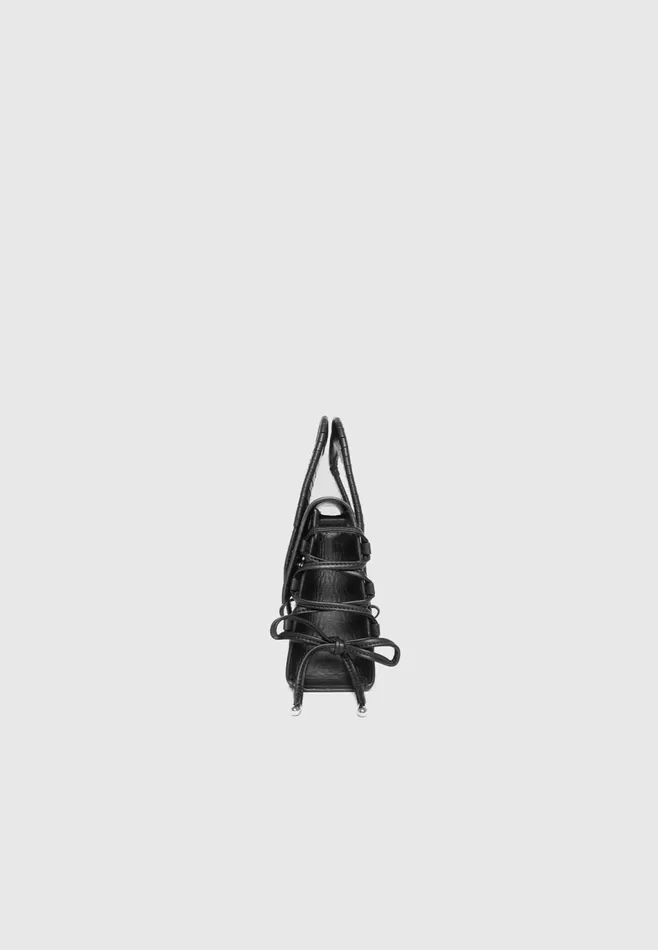 Women Manire De Voir Caged Leather Lace Up Bag Black