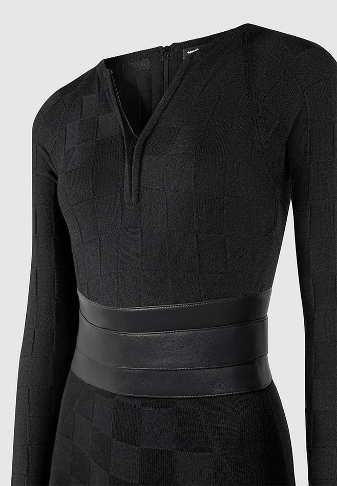 Women Manire De Voir Chequerboard Knit Jumpsuit With Belt Black