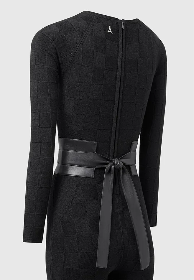 Women Manire De Voir Chequerboard Knit Jumpsuit With Belt Black