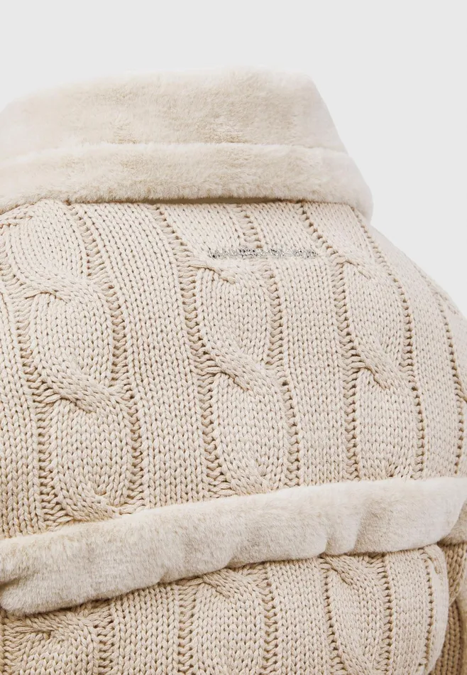 Women Manire De Voir Knit And Plush Puffer Biker Jacket Beige