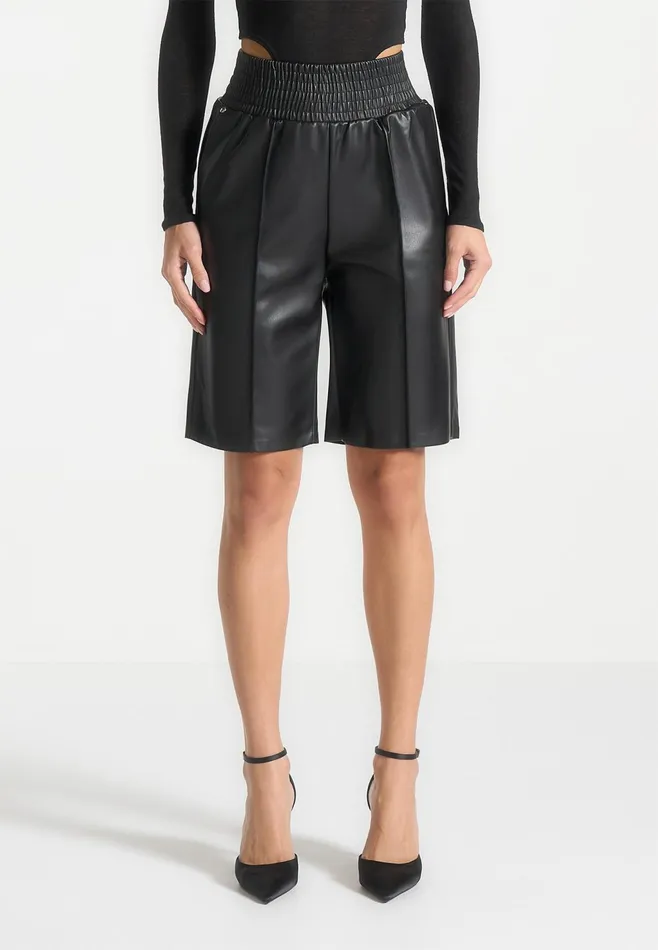 Women Manire De Voir Leather City Shorts Black