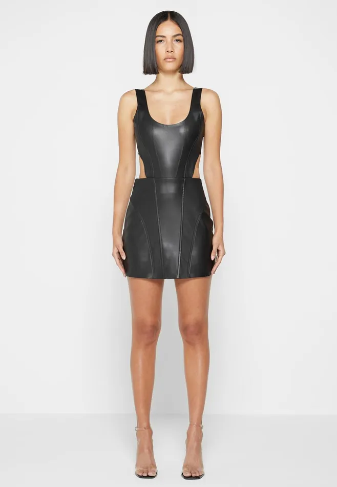 Women Manire De Voir Leather Corset Mini Dress Black