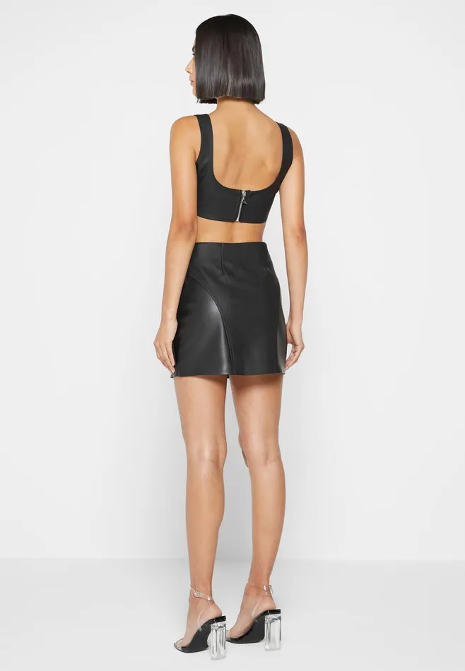 Women Manire De Voir Leather Corset Mini Dress Black