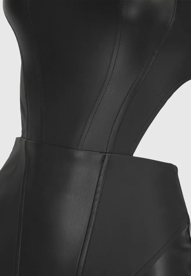 Women Manire De Voir Leather Corset Mini Dress Black