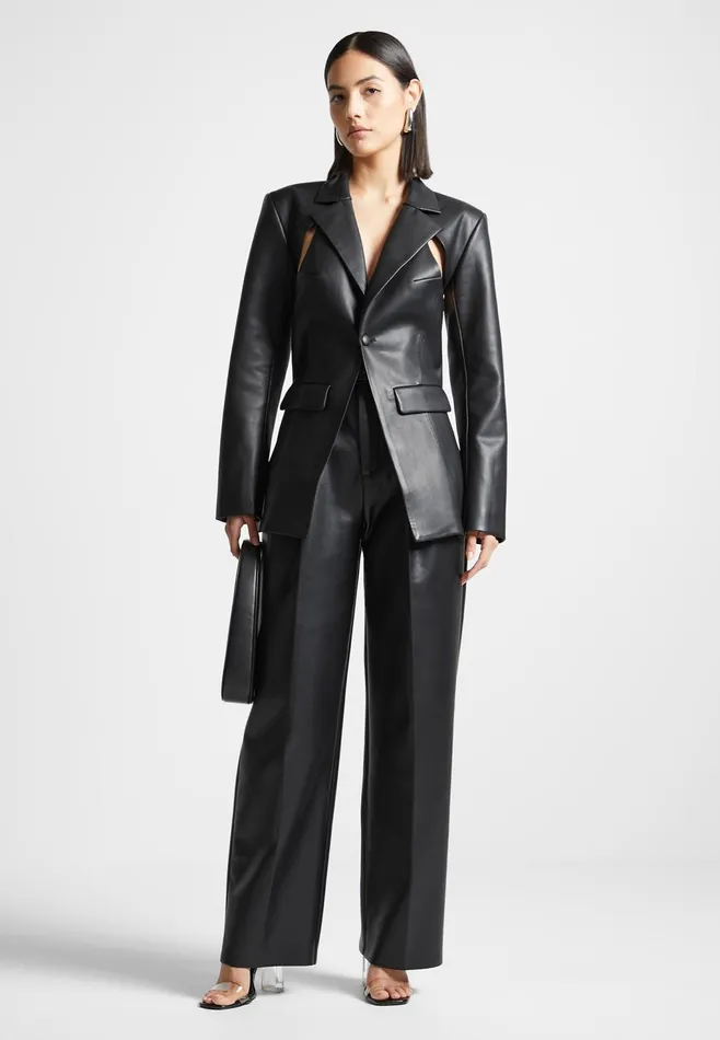 Women Manire De Voir Leather Cut Out Blazer Black