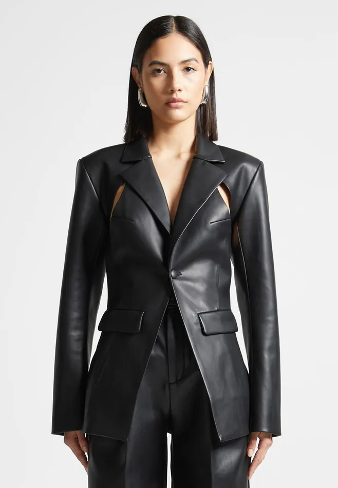 Women Manire De Voir Leather Cut Out Blazer Black
