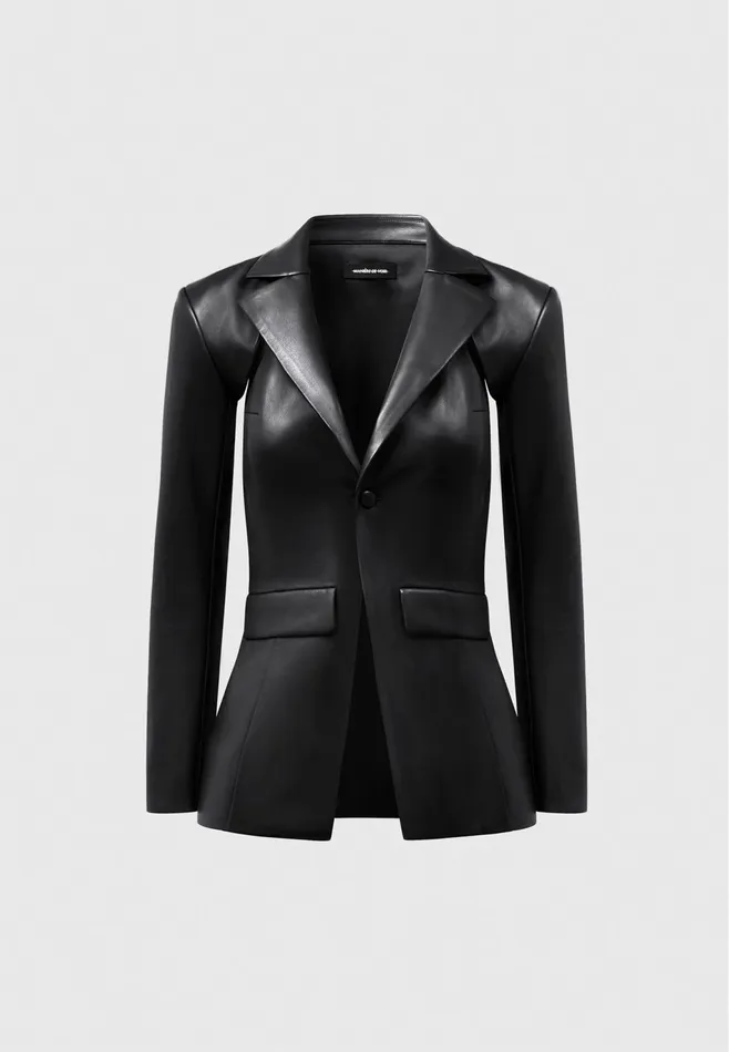 Women Manire De Voir Leather Cut Out Blazer Black