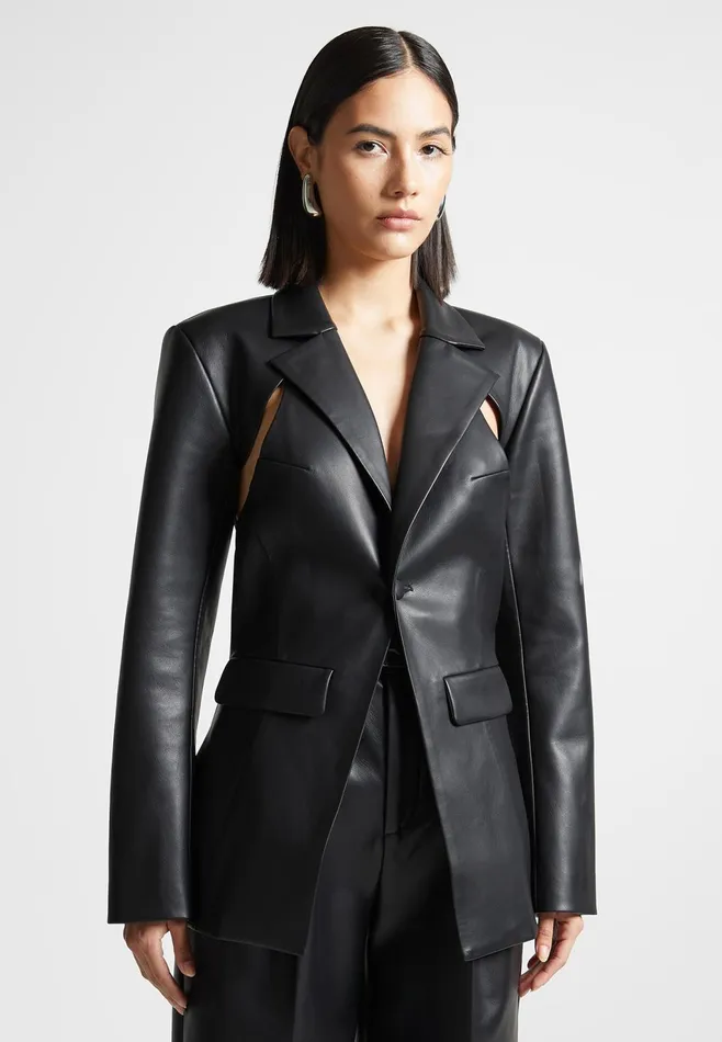 Women Manire De Voir Leather Cut Out Blazer Black