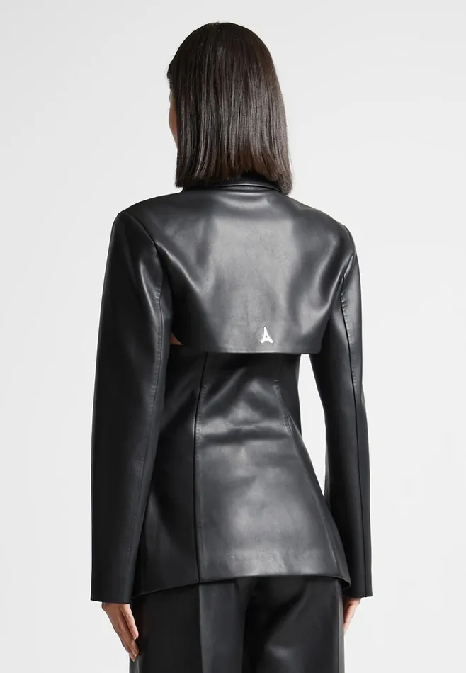 Women Manire De Voir Leather Cut Out Blazer Black