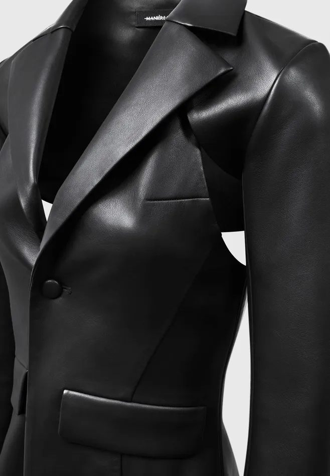 Women Manire De Voir Leather Cut Out Blazer Black