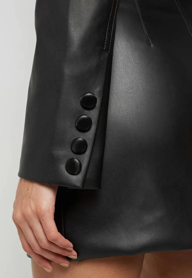 Women Manire De Voir Leather Cut Out Blazer Dress Black