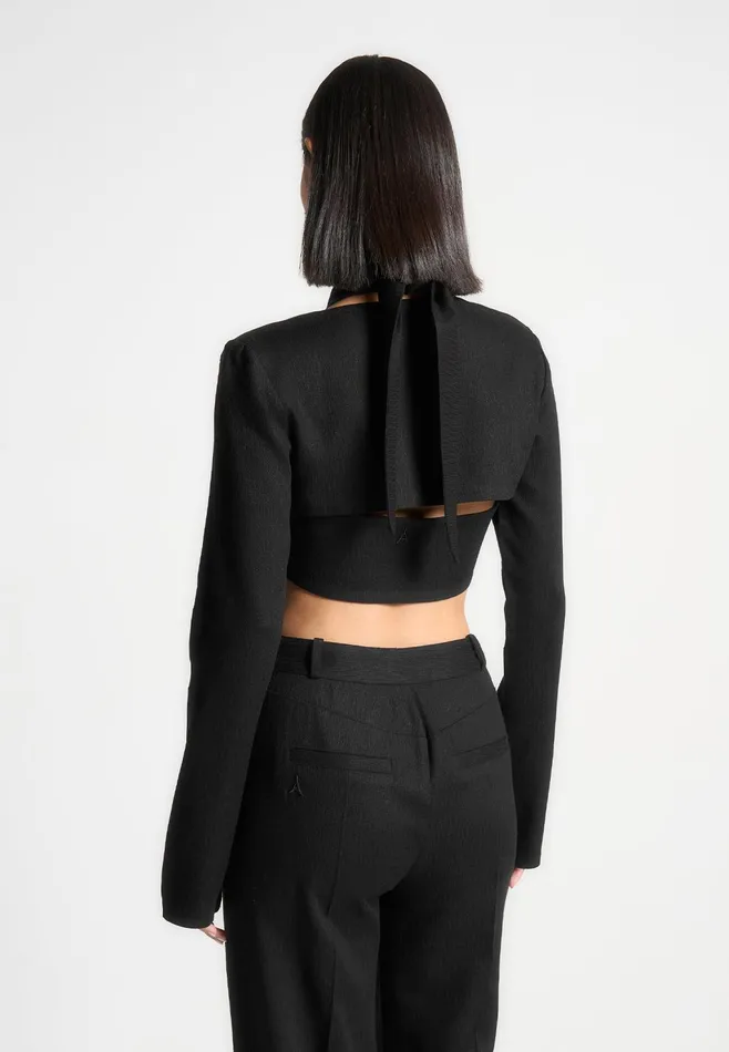 Women Manire De Voir Linen Crossover Bolero Top Black