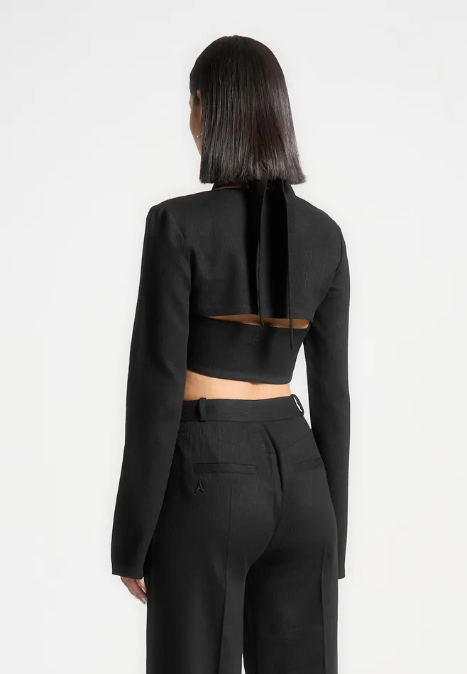 Women Manire De Voir Linen Crossover Bolero Top Black