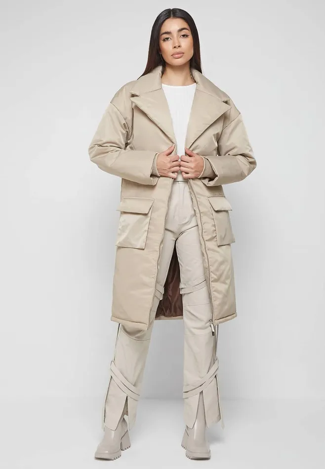 Women Manire De Voir Longline Corset Puffer Coat Beige