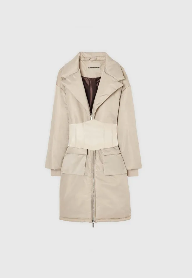 Women Manire De Voir Longline Corset Puffer Coat Beige