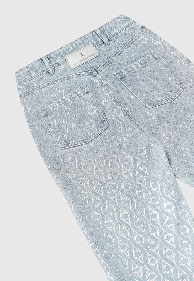 Women Manire De Voir Rhinestone Eiffel Boyfriend Jeans Mid Blue