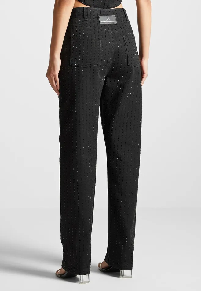 Women Manire De Voir Rhinestone Mom Jeans Black