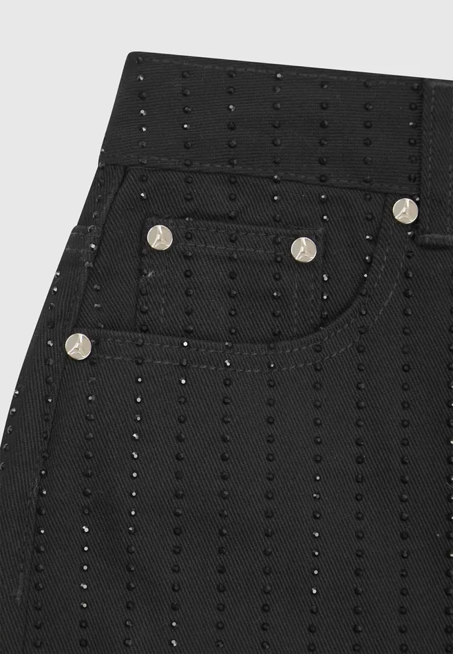 Women Manire De Voir Rhinestone Mom Jeans Black