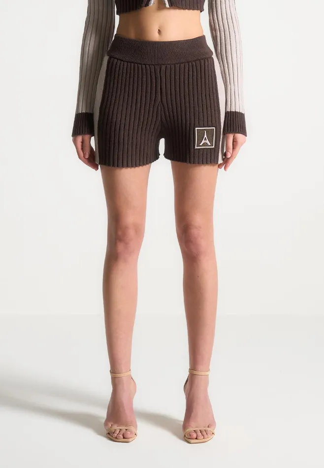 Women Manire De Voir Rib Knit Track Shorts Brownbeige