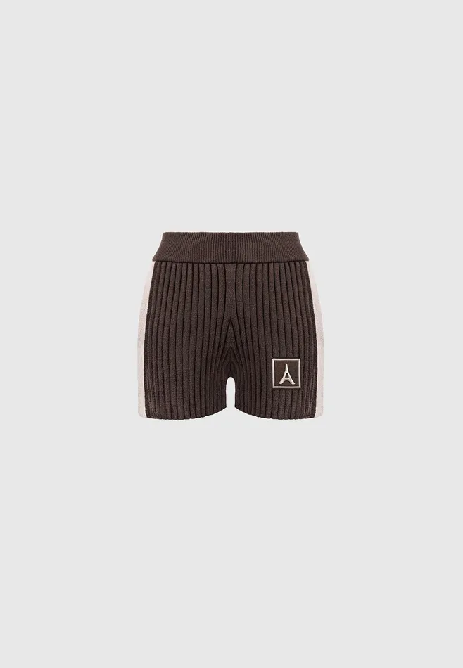 Women Manire De Voir Rib Knit Track Shorts Brownbeige
