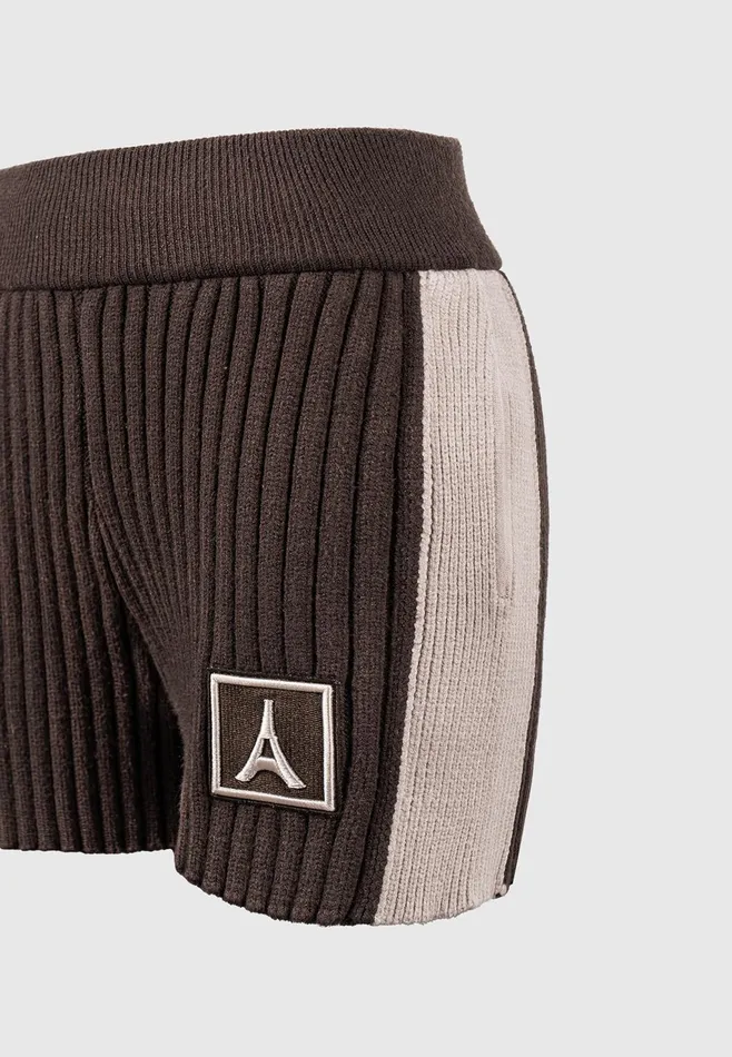 Women Manire De Voir Rib Knit Track Shorts Brownbeige