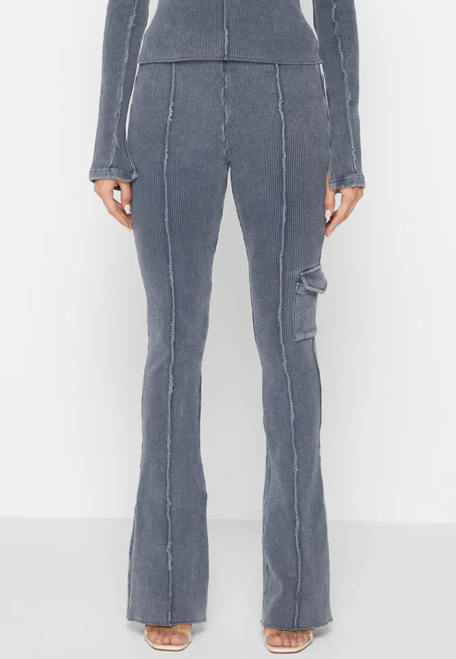 Women Manire De Voir Ribbed Flared Leggings Washed Blue